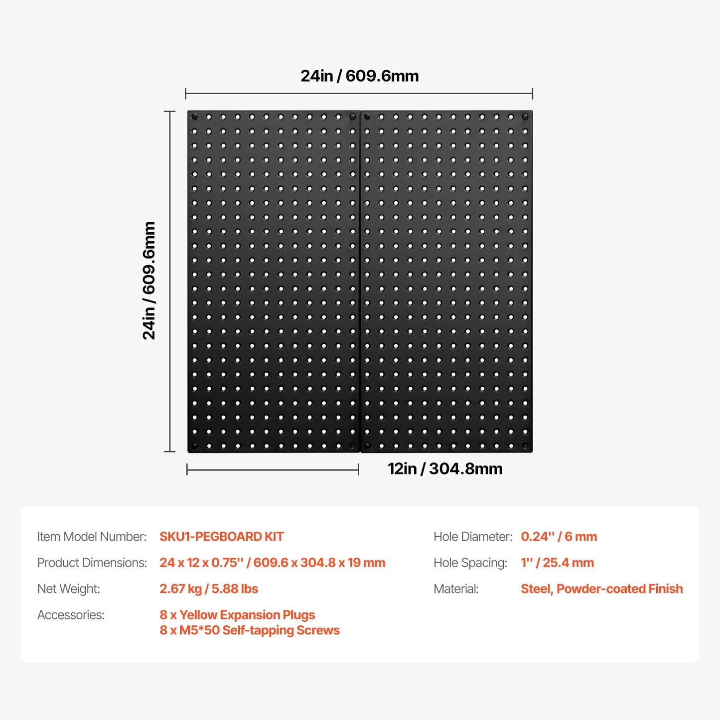 24"x12" 4pcs Metal Pegboard Panels