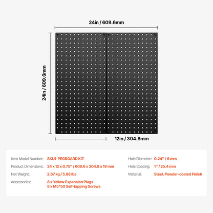 24"x12" 4pcs Metal Pegboard Panels