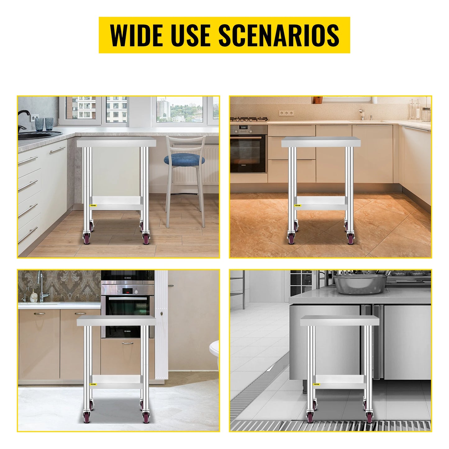 Stainless Steel Kitchen Work Table with Caster Wheels
