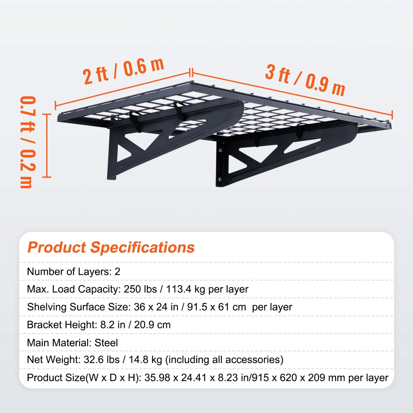 2 Garage Storage Racks, Wall Mounted Heavy Duty Shelves