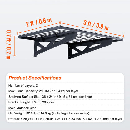 2 Garage Storage Racks, Wall Mounted Heavy Duty Shelves