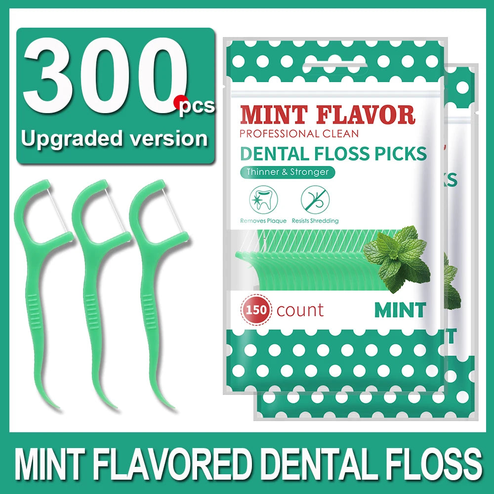 300PCS Mint Floss Sticks, Bagged Hygiene Products