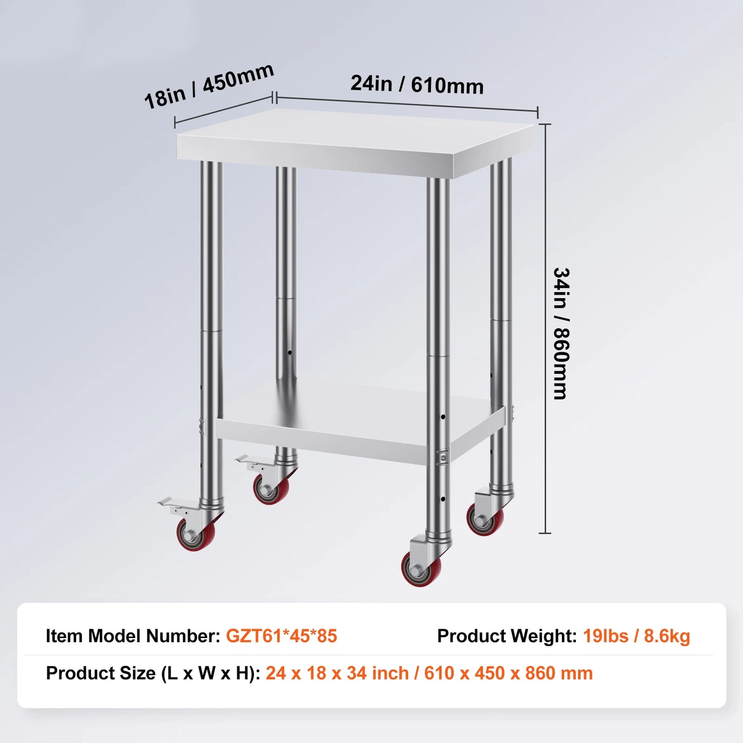 Stainless Steel Kitchen Work Table with Caster Wheels