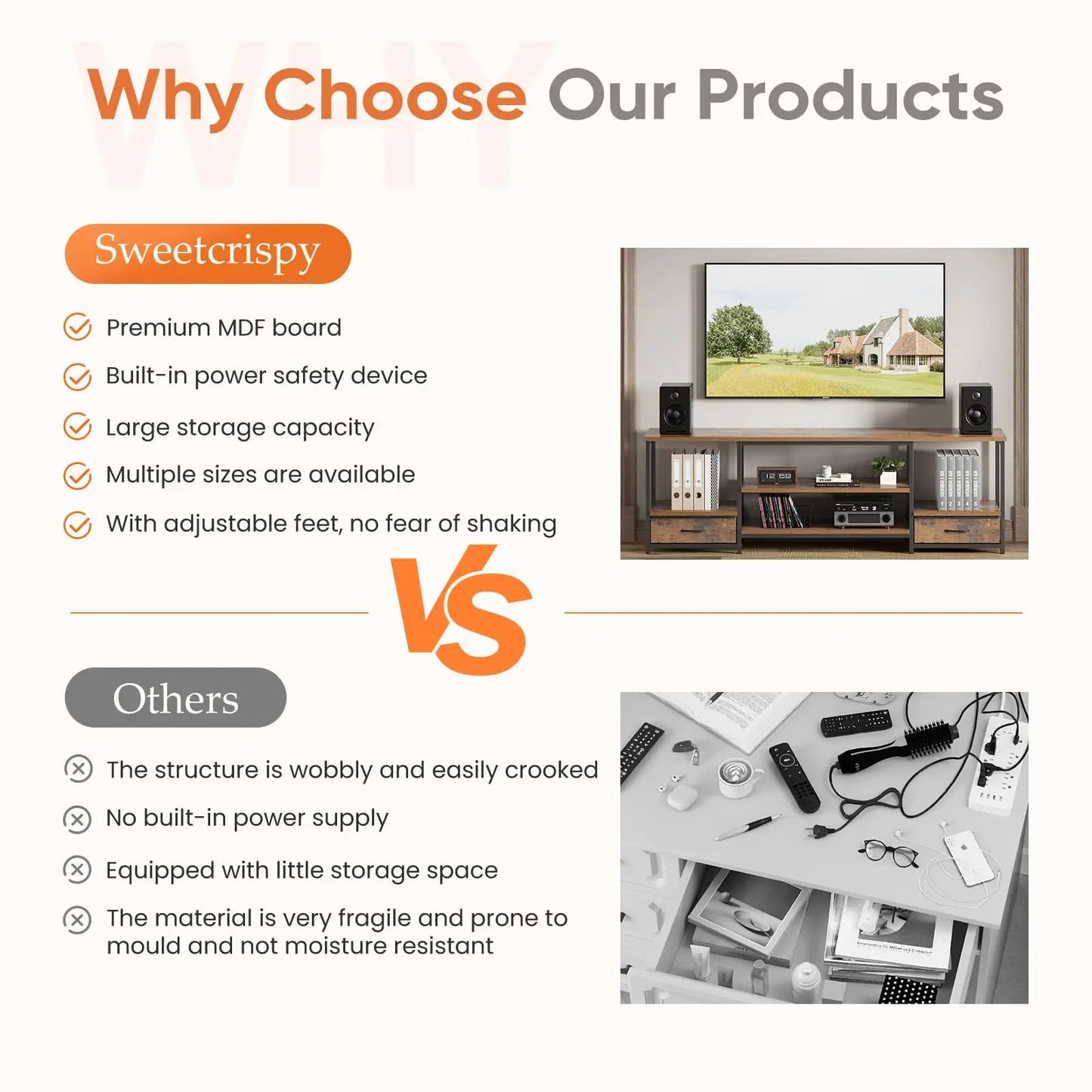 Wooden TV Stand For Up To 75 Inch TV
