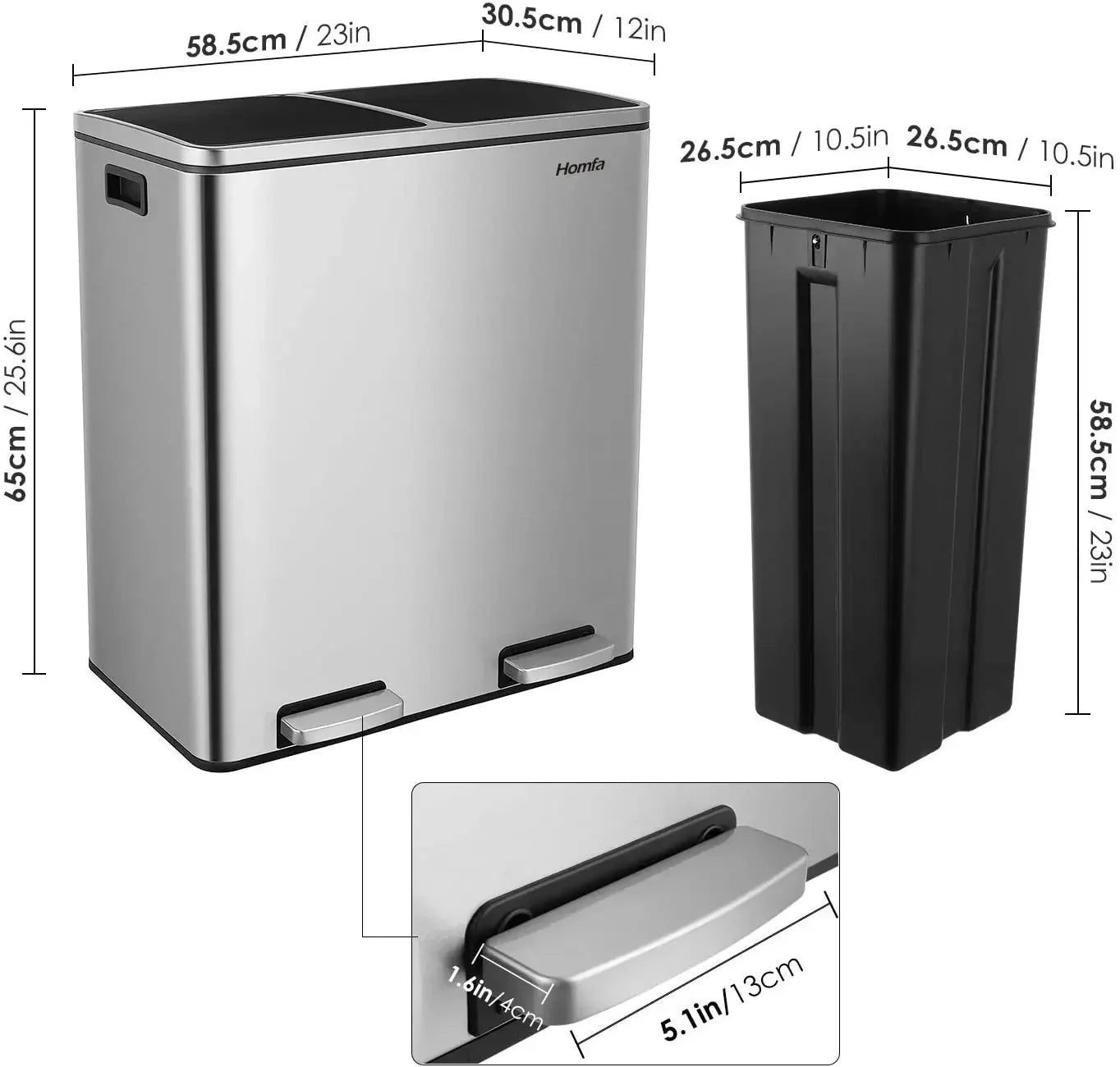 Dual Compartment Stainless Steel Recycling and Trash Can