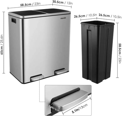 Dual Compartment Stainless Steel Recycling and Trash Can
