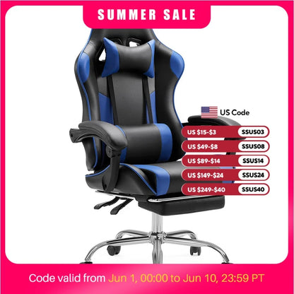 Gaming Chair Adjustable Swivel with Headrest & Lumbar Support