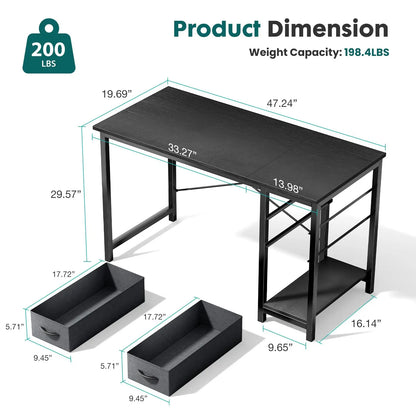 47IN Wood Computer Desk with 2 Drawers