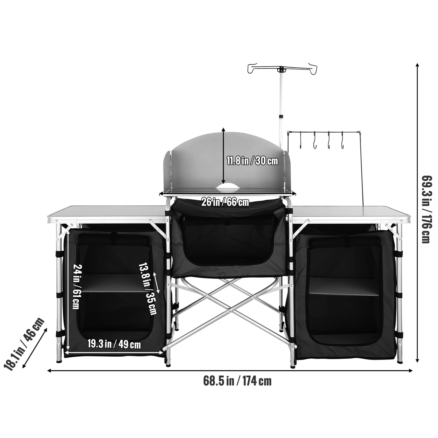 Camping Kitchen Table, Cabinet, Foldable Storage