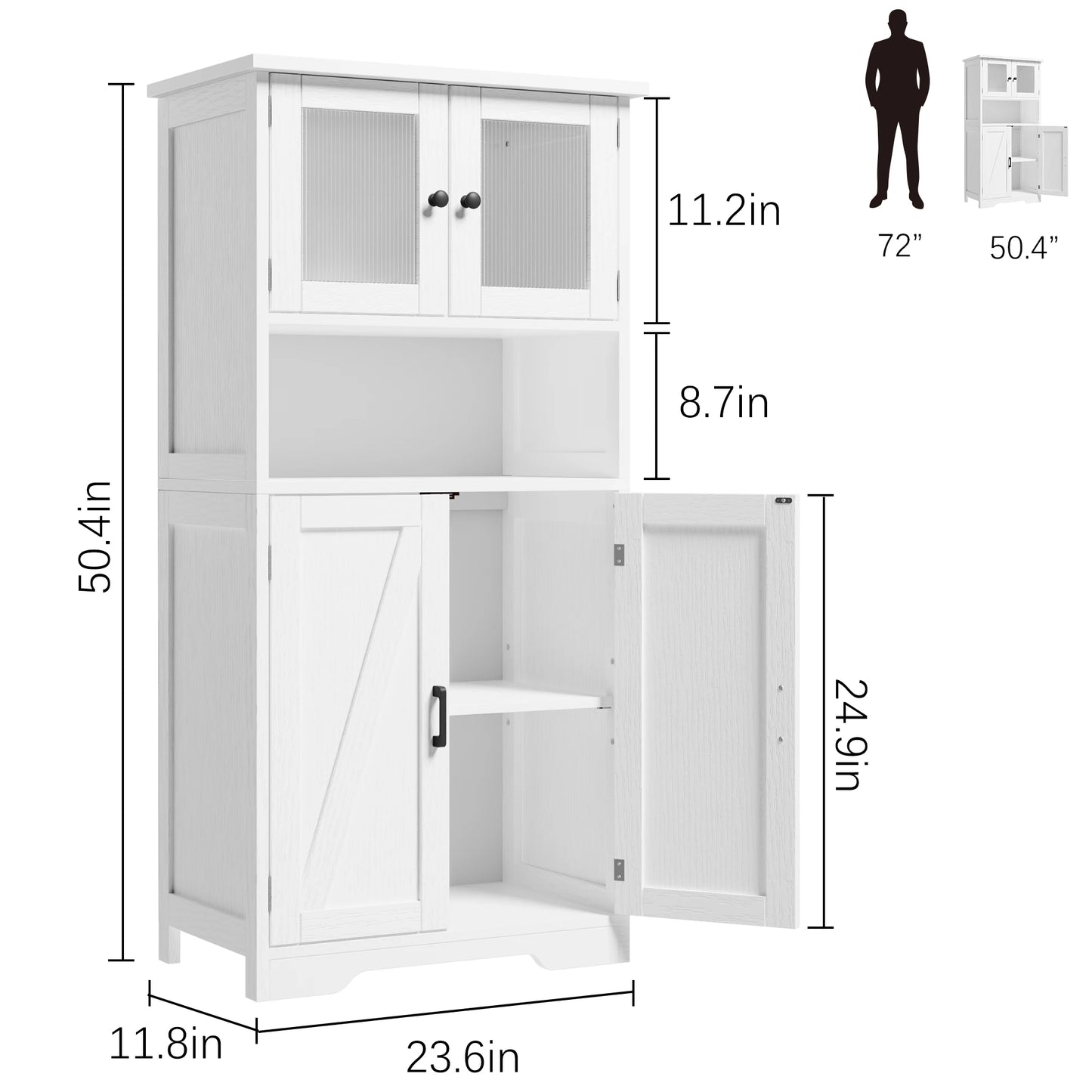 Free Standing Kitchen Pantry Cupboard with Tempered Glass Doors