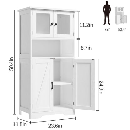 Free Standing Kitchen Pantry Cupboard with Tempered Glass Doors