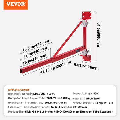 Electric Hoist, Swing Arm Support, w/Steel Hoist Frame, 180° Rotation