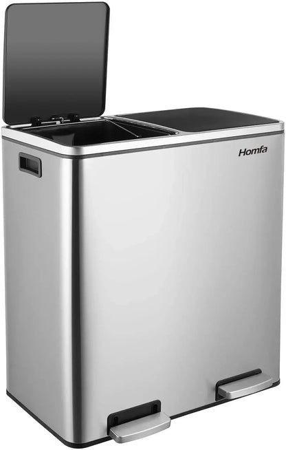 Dual Compartment Stainless Steel Recycling and Trash Can