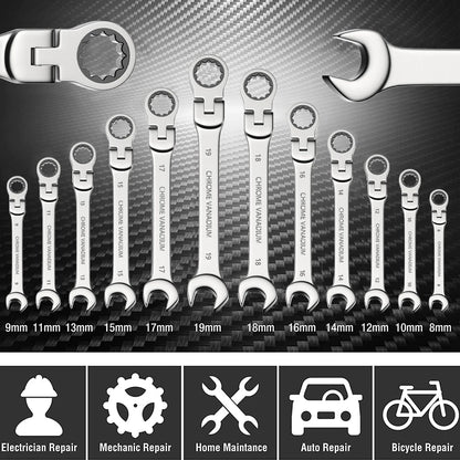 8pcs 72-Tooth Ratchet Wrench Set Metric 8-19mm