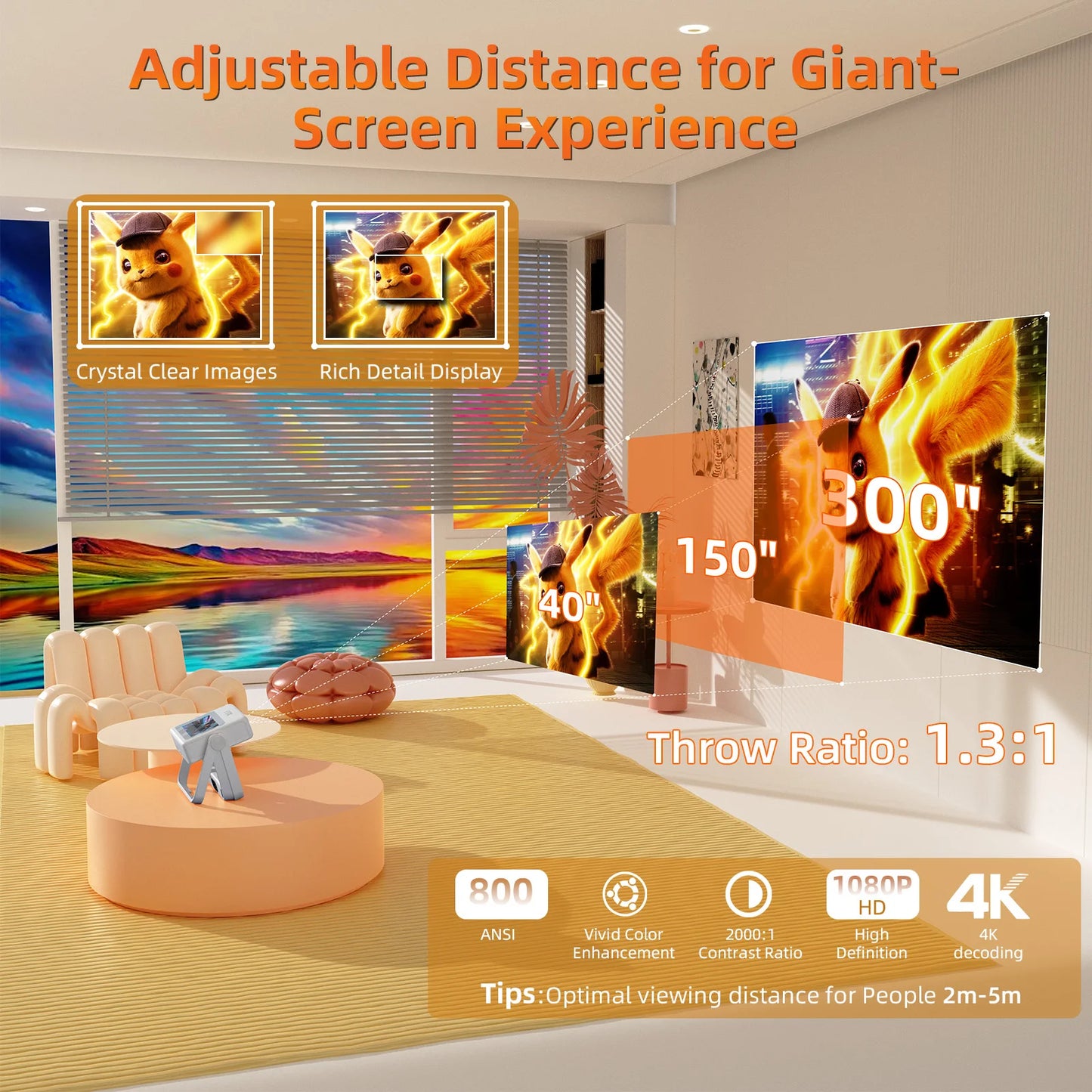 Touchscreen Projector 1080P HD with WiFi for Home Theater