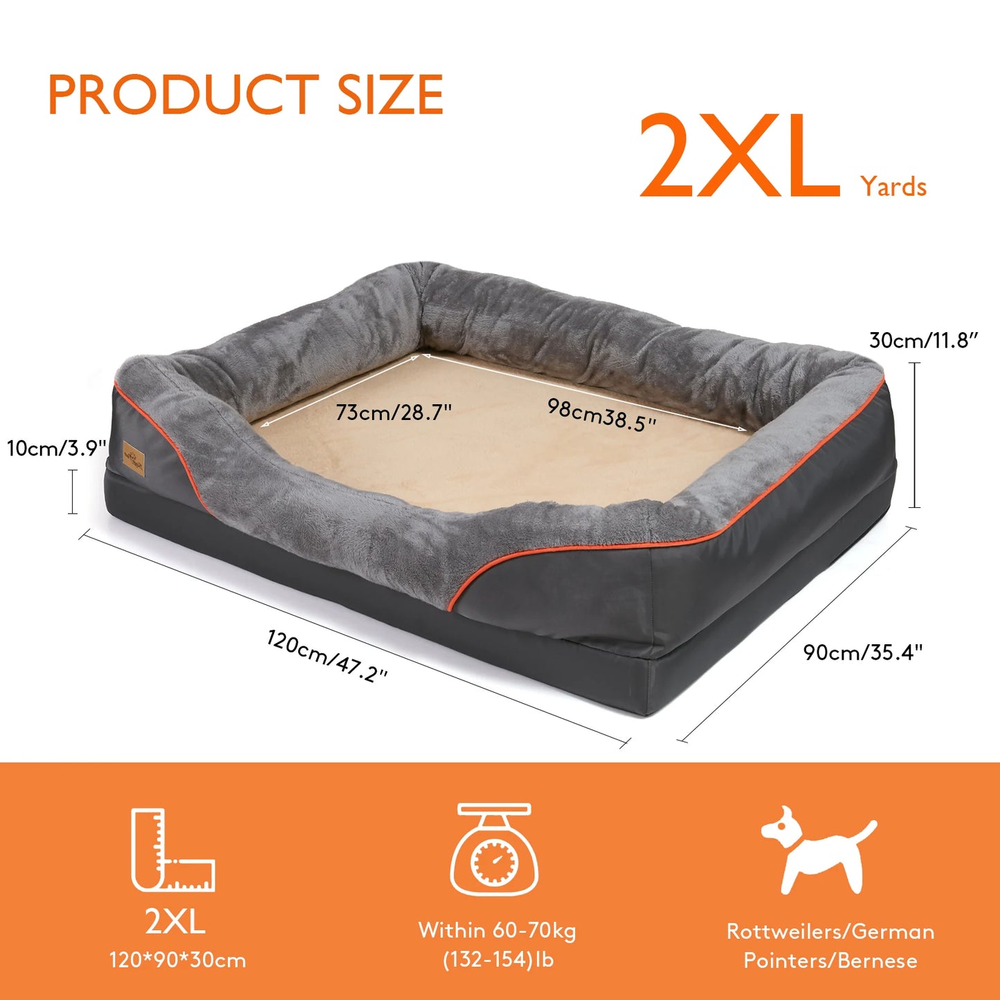 Large Dog Bed, Waterproof, and Comfortable with Washable Cover