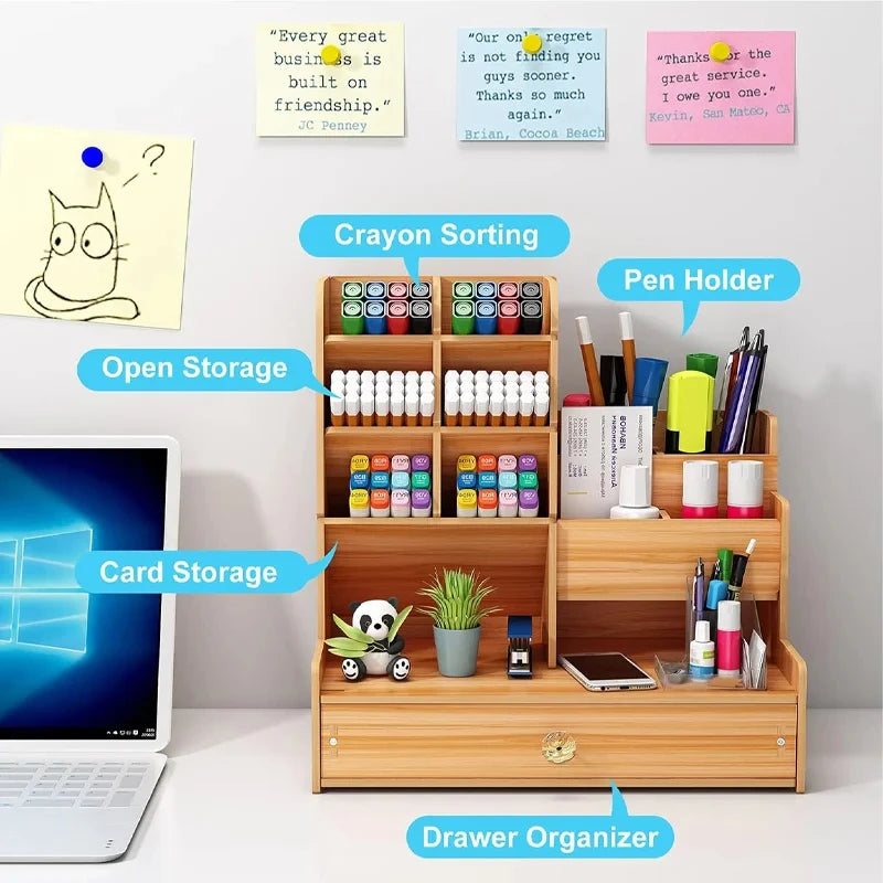 Wooden Organizer w/Drawer for Desktop