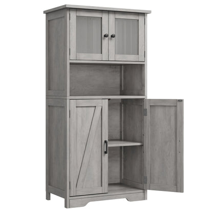 Free Standing Kitchen Pantry Cupboard with Tempered Glass Doors