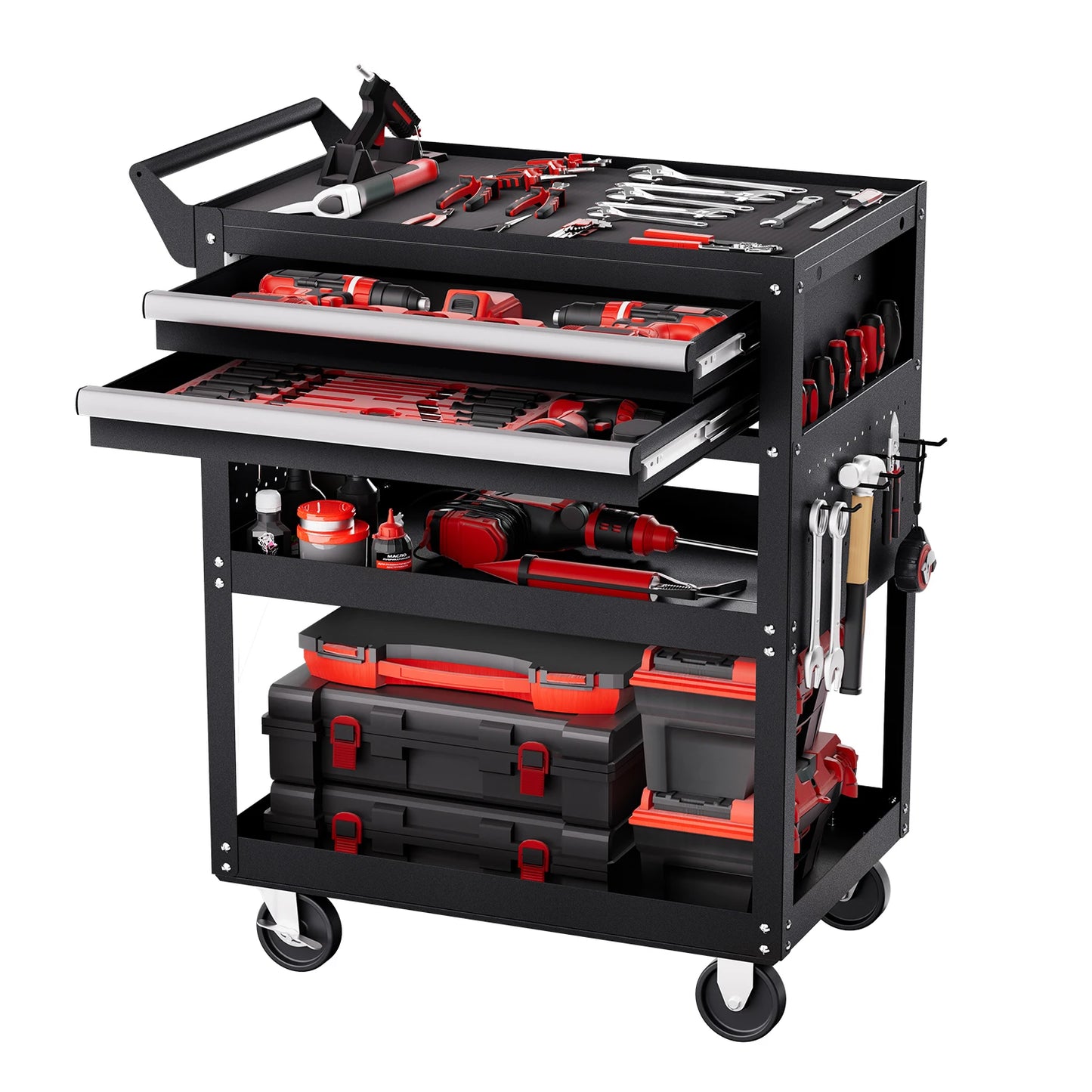 5-Tier Tool Chest 2-Drawer Rolling Tool Work Cart w/Locking & Pegboard