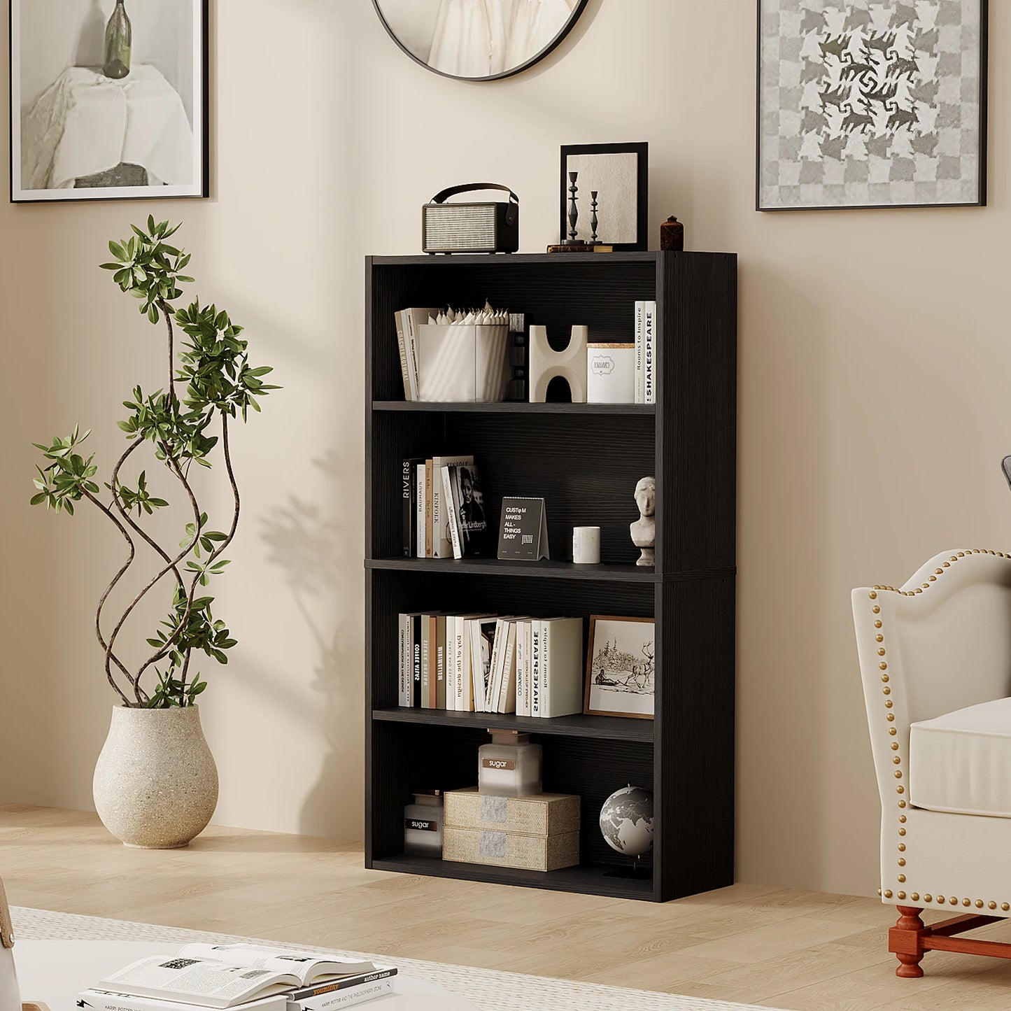 3-4 Tier Wooden Shelf Bookcase