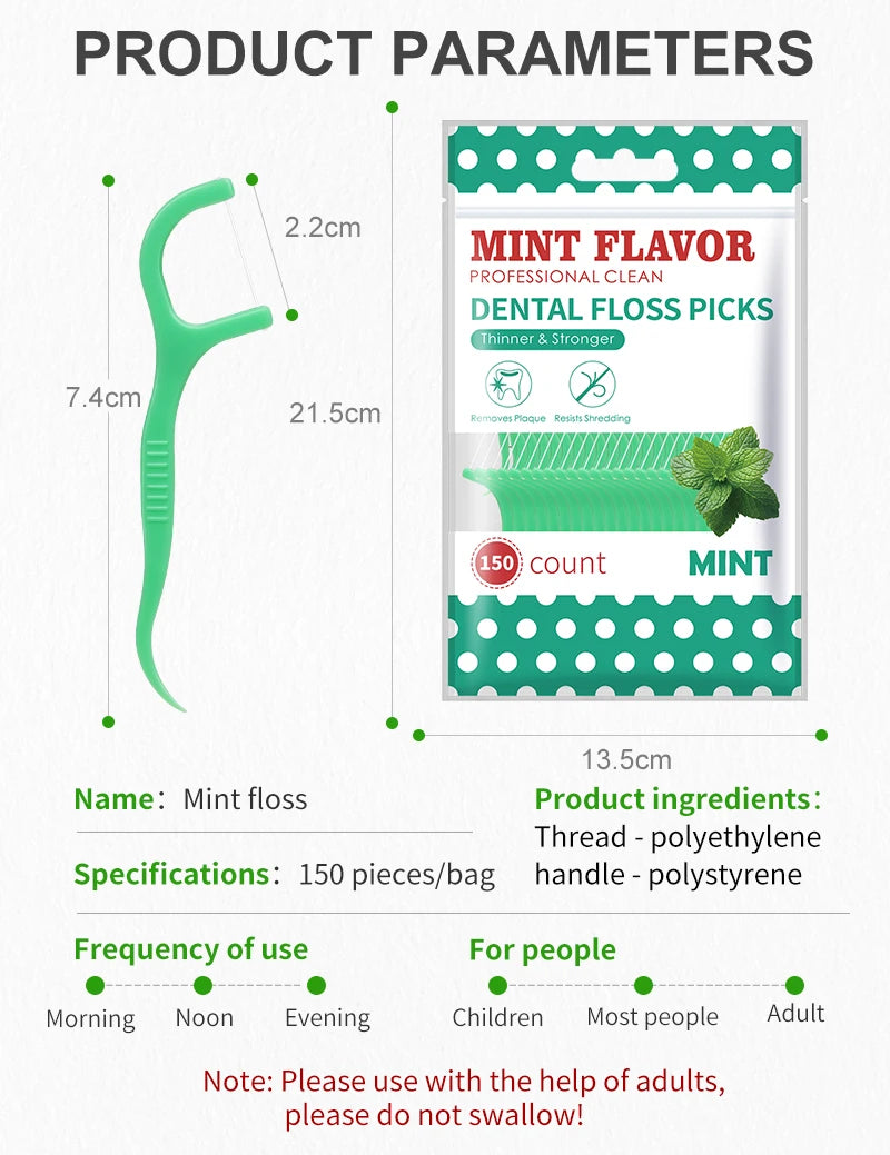 300PCS Mint Floss Sticks, Bagged Hygiene Products