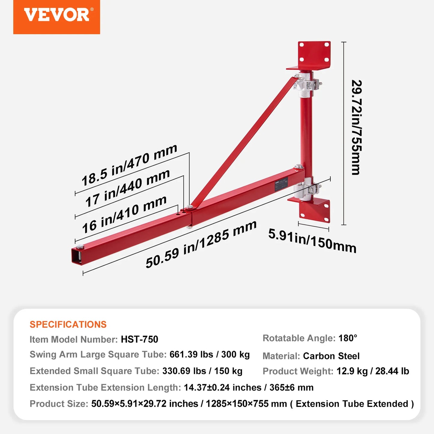 Electric Hoist, Swing Arm Support, w/Steel Hoist Frame, 180° Rotation