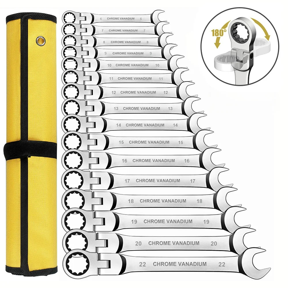 8pcs 72-Tooth Ratchet Wrench Set Metric 8-19mm
