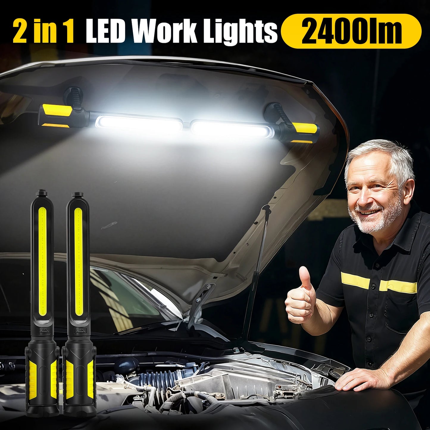 Dual Work Lights, Rechargeable, w/Underhood Mounts