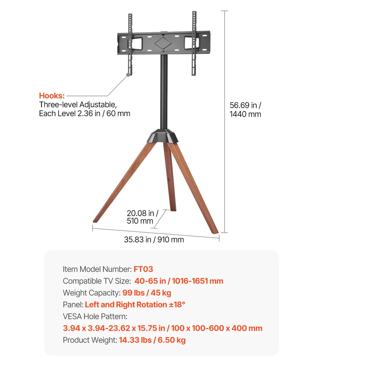 Portable TV Stand with Wheels for Living Room, Bedroom & Office