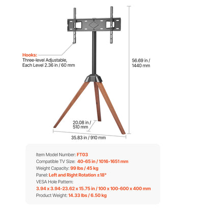 Portable TV Stand with Wheels for Living Room, Bedroom & Office