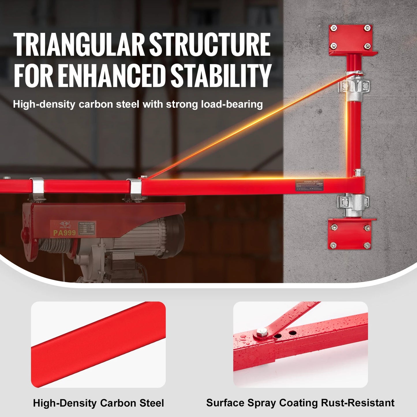 Electric Hoist, Swing Arm Support, w/Steel Hoist Frame, 180° Rotation