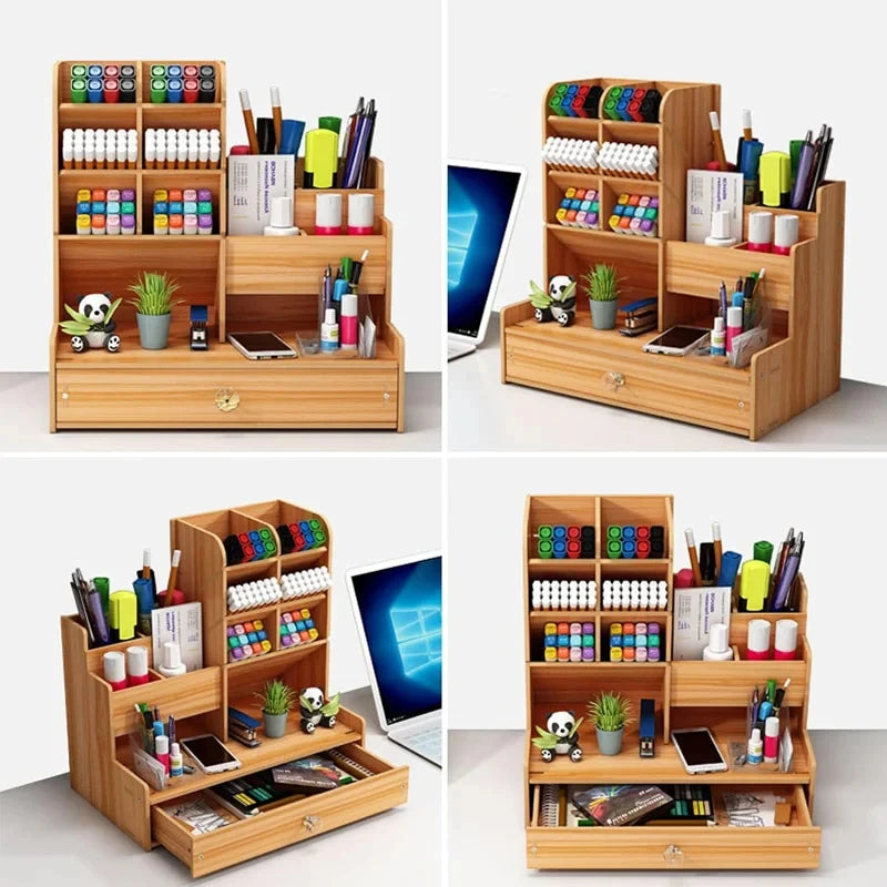 Wooden Organizer w/Drawer for Desktop