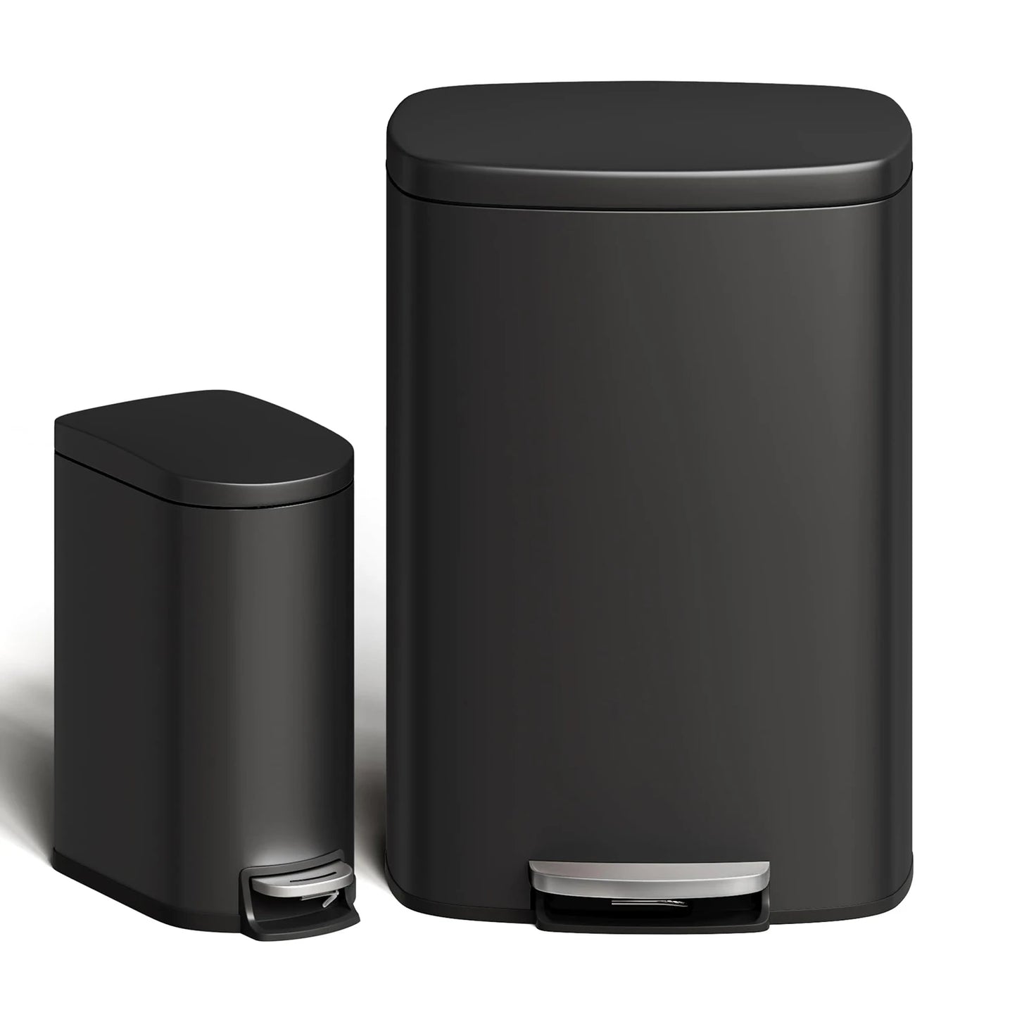 50L & 10L Stainless Steel Step-Lid Trash Can Combo