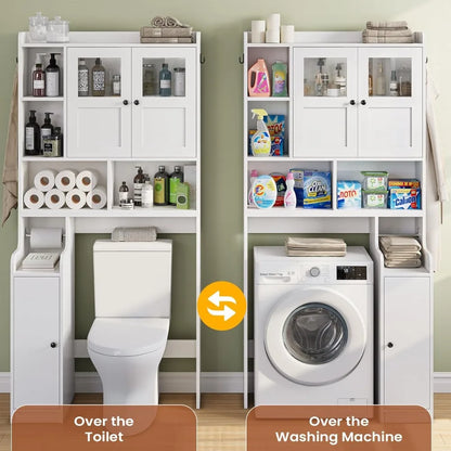 Over Toilet Storage Cabinet with Glass Doors