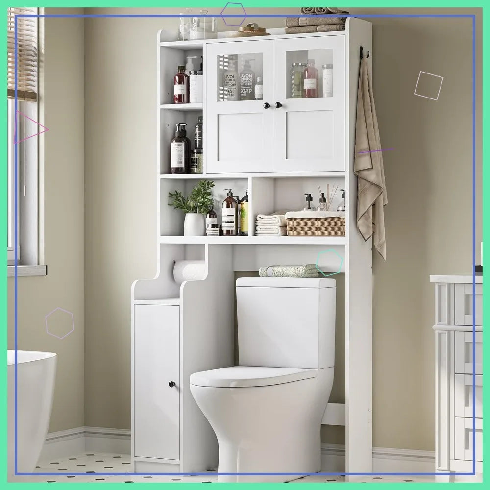Over Toilet Storage Cabinet with Glass Doors