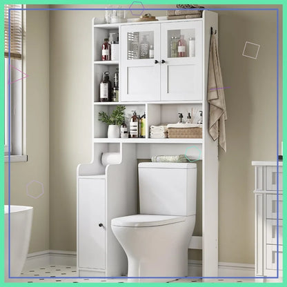 Over Toilet Storage Cabinet with Glass Doors