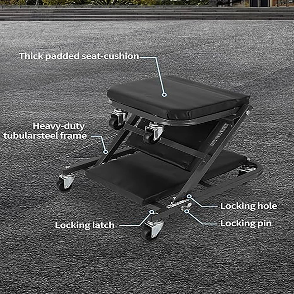 2-in-1 Foldable Garage Creeper Seat, 300LBS Capacity