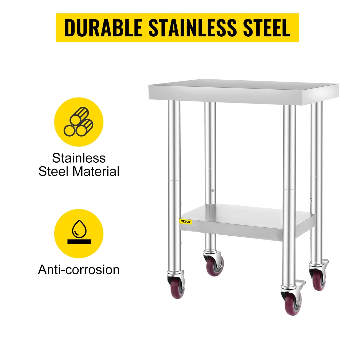 Stainless Steel Kitchen Work Table with Caster Wheels