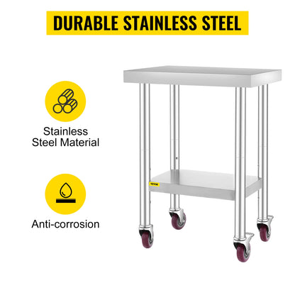 Stainless Steel Kitchen Work Table with Caster Wheels