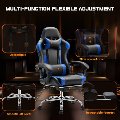 Gaming Chair Adjustable Swivel with Headrest & Lumbar Support